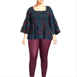 NWT Terra & Sky women's smock top, flared sleeves, cotton, plus sz 1X.